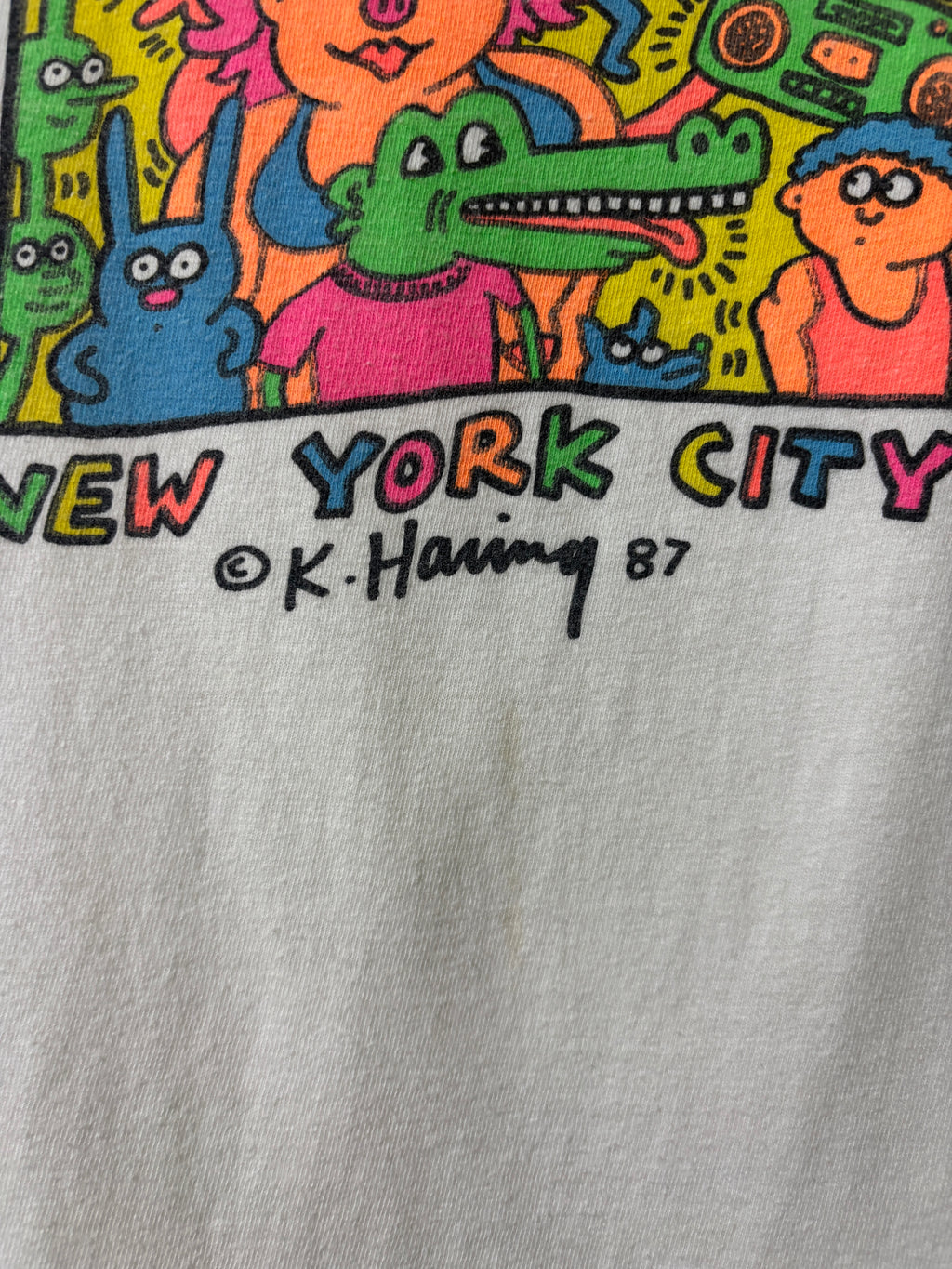 VINTAGE 1990S HANES BEEFY T 'KEITH HARING NEW YORK CITY' YOUTH T-SHIRT