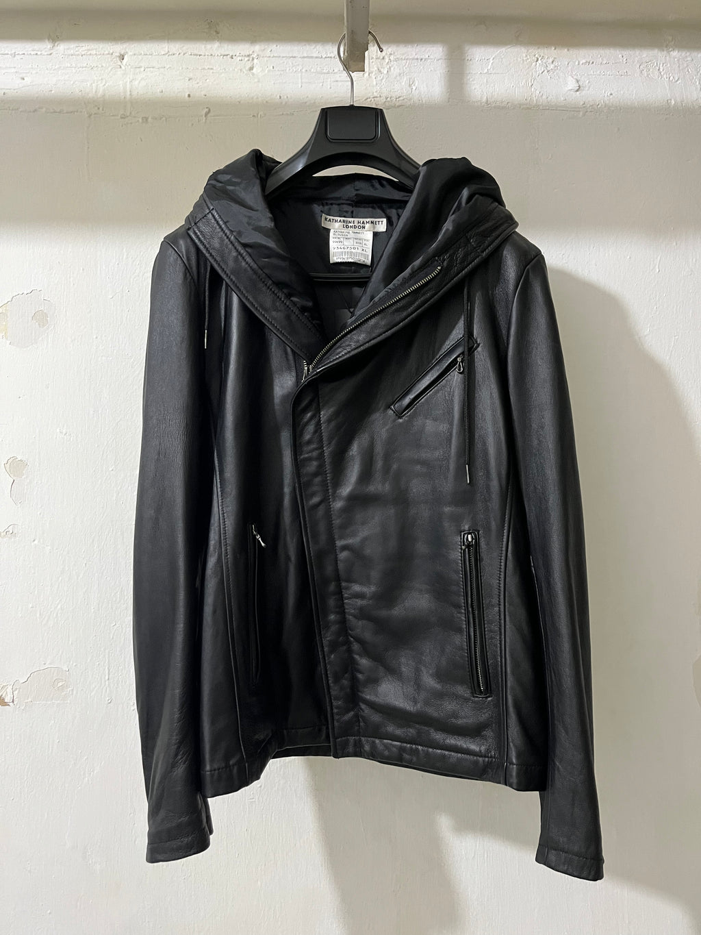 BLACK LEATHER JACKET WITH ASYMMETRIC ZIP