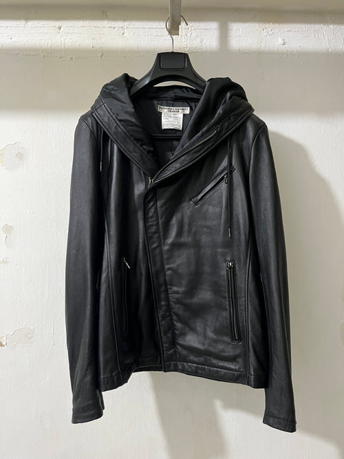 BLACK LEATHER JACKET WITH ASYMMETRIC ZIP