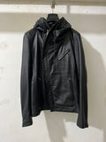 BLACK LEATHER JACKET WITH ASYMMETRIC ZIP