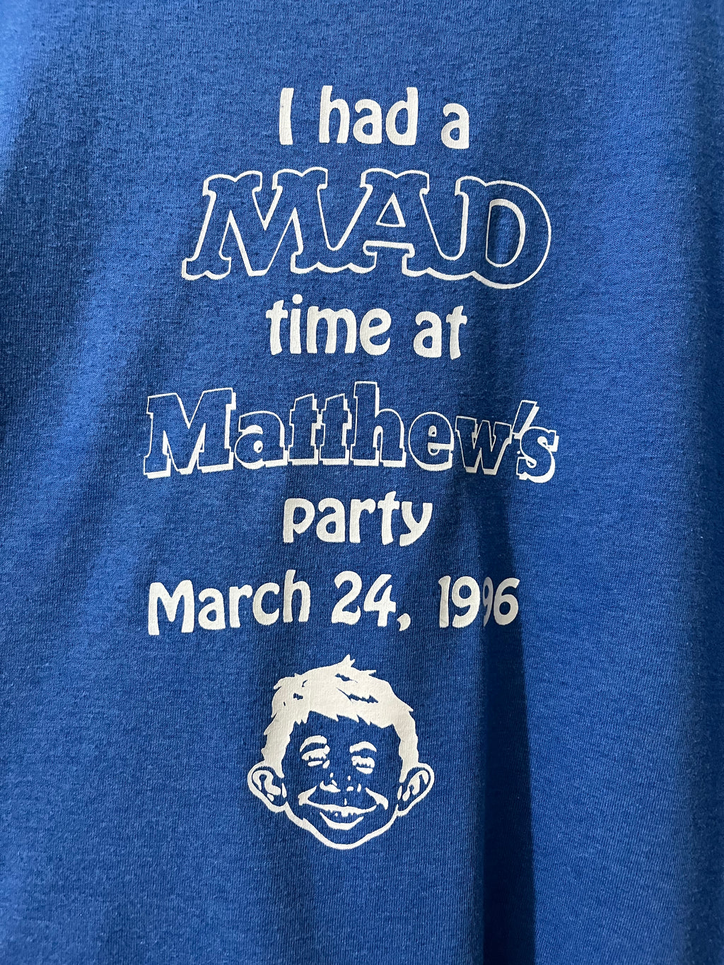 VINTAGE SCREEN STARS 1995 'I HAD A MAD TIME AT MATTHEW'S PARTY' MAD MAGAZINE T-SHIRT