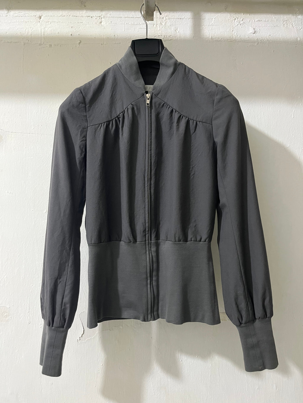 VERONIQUE BRANQUINHO GRAY FULL-ZIP GATHERED CORSET WAIST JACKET