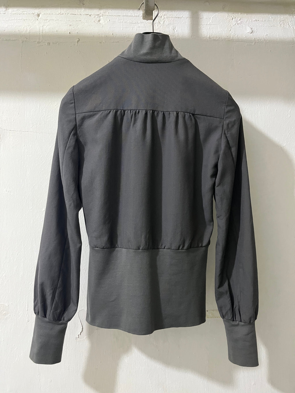 VERONIQUE BRANQUINHO GRAY FULL-ZIP GATHERED CORSET WAIST JACKET