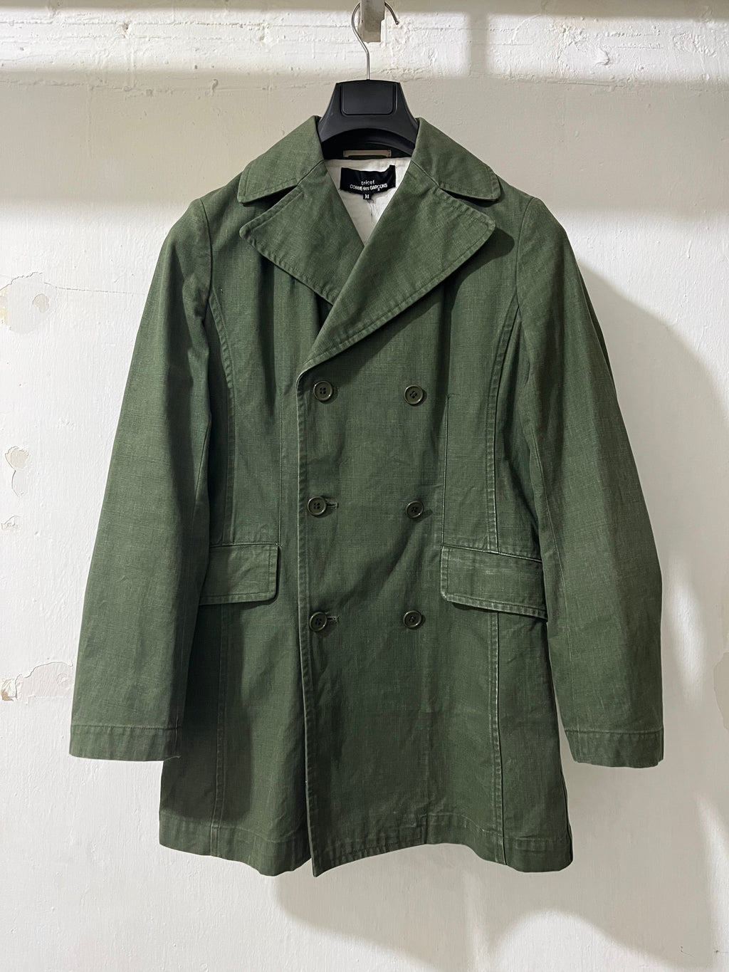 tricot comme des garcons green military db coat