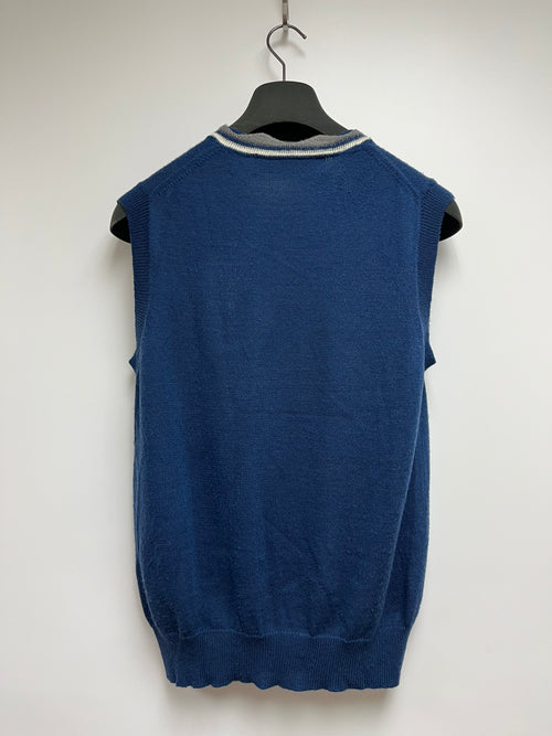 COMME DES GARCONS HOMME PLUS BLUE KNIT VEST WITH CONTRAST COLLAR DETAILS