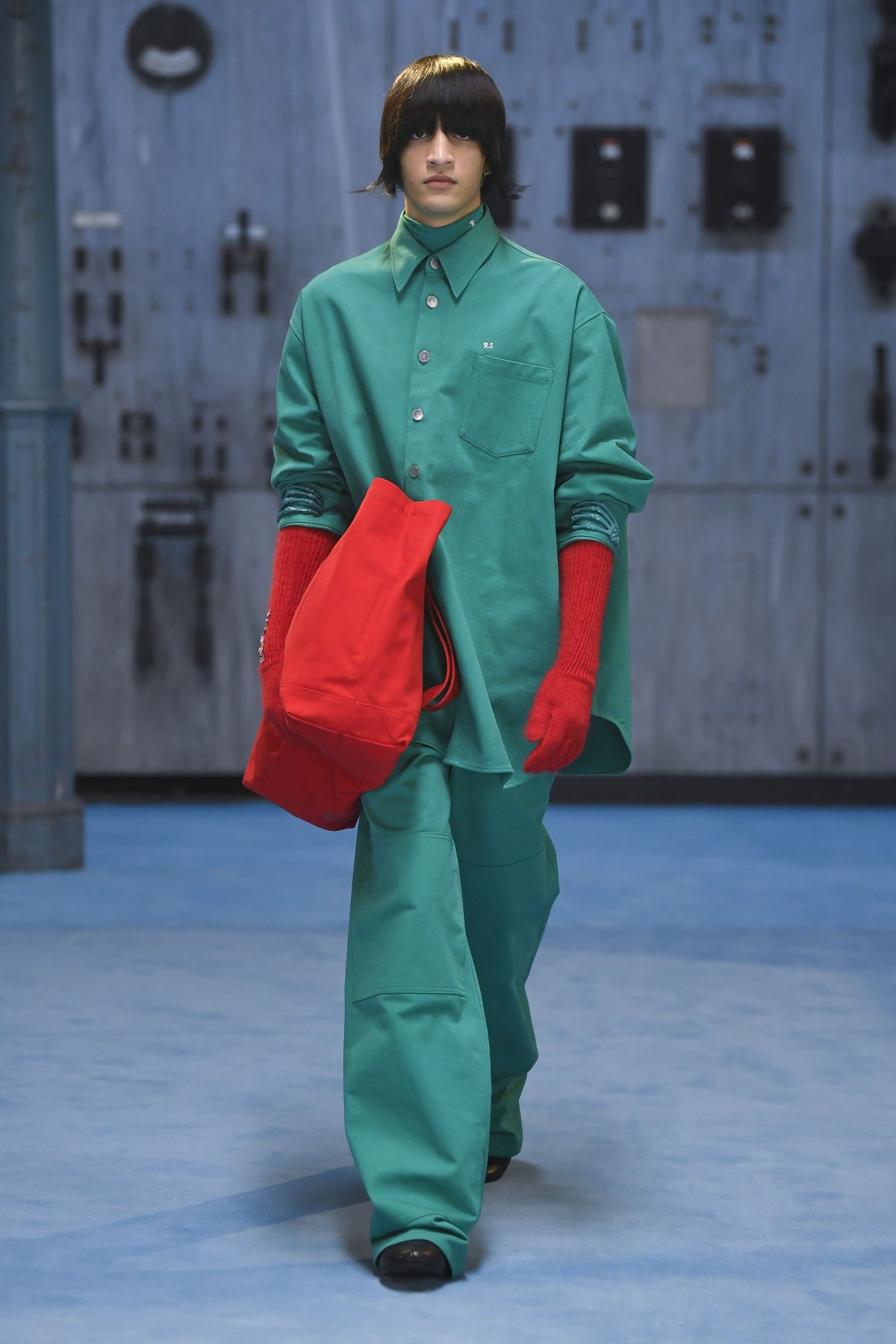 FW21 RAF SIMONS BIG FIT DENIM SHIRT 'PETROL'